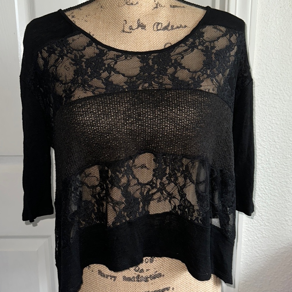 BAR III | Black Lace 3/4 Top | XS